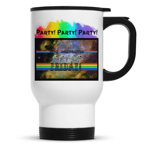 Кружка-термос с принтом Космонавты. It's fantastic Friday!
