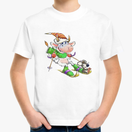 Детская футболка с принтом Лыжники