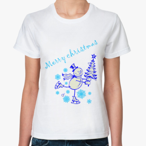 Классическая футболка с принтом Снеговик