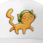 Рыжий кот меломан в наушниках