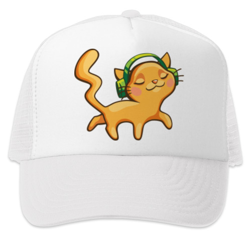 Кепка-тракер с принтом Рыжий кот меломан в наушниках