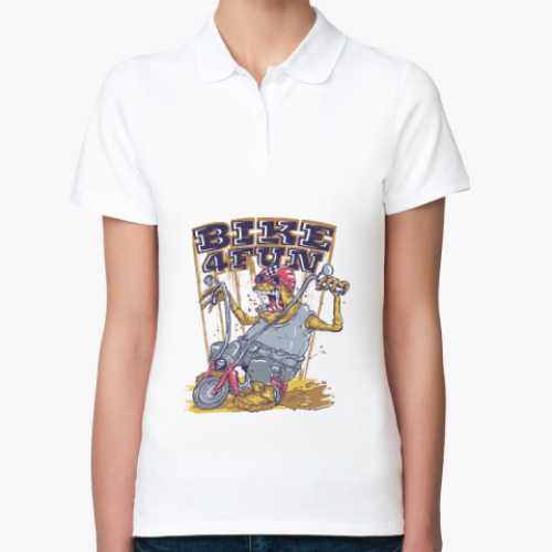 Женская рубашка поло (печать) с принтом Байкер на мопеде