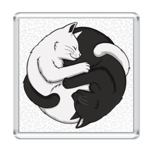 Магнит Черный и белый кот инь-ян