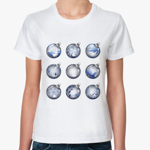 Классическая футболка с принтом Новогодние шары
