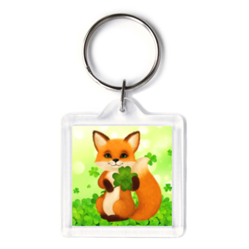 Брелок с принтом Пушистый лисенок с клевером