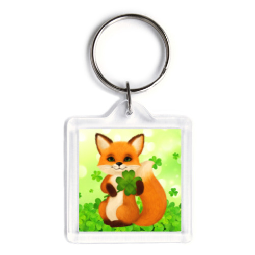 Брелок с принтом Пушистый лисенок с клевером