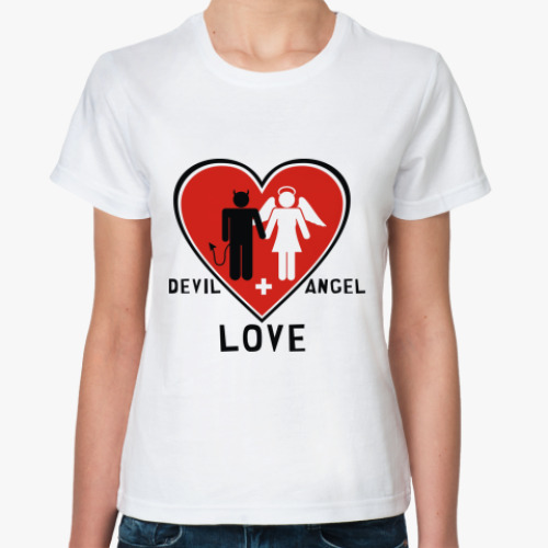 Классическая футболка с принтом DEVIL+ANGEL