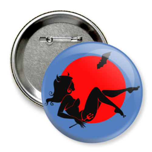 Значок 75мм с принтом Ведьма на фоне луны