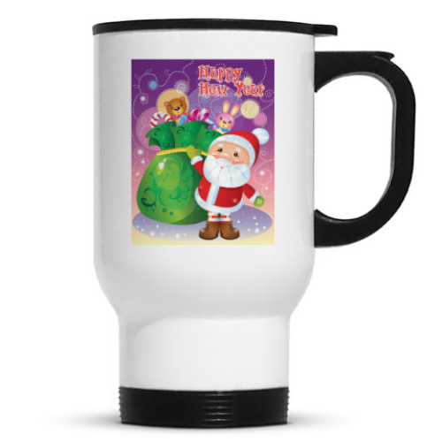 Кружка-термос с принтом Весёлый Дед Мороз