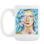 девушка с бирюзовыми волосами и лилией