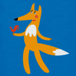 Веселая лиса с карамельным петушком в руках