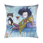 Подушка 35x35 см с цветной обратной стороной Девочка и Кот