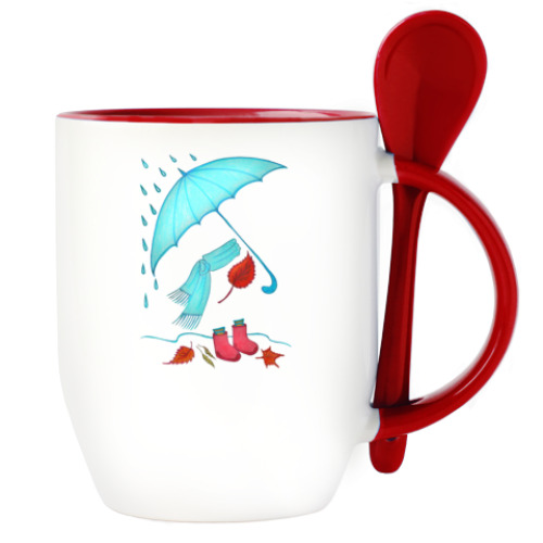 Кружка с ложкой с принтом Осень наступила