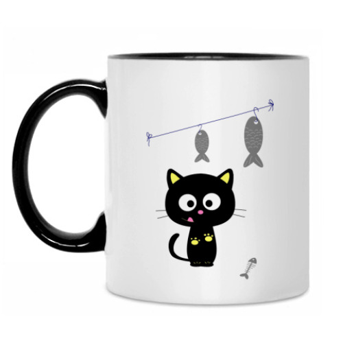 Кружка с принтом Китти на рыбалке