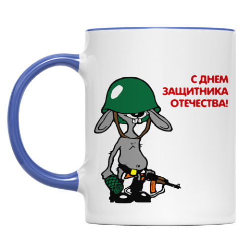 Кружка с принтом заяц в каске