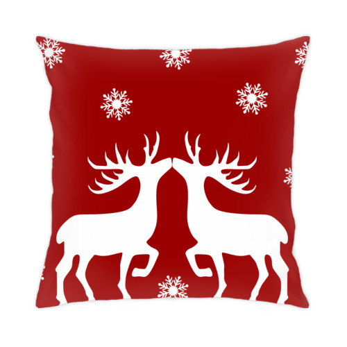 Подушка с принтом Новогодние олени