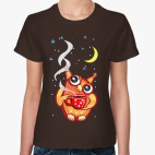 Классическая женская футболка Сова с чаем и снежинками