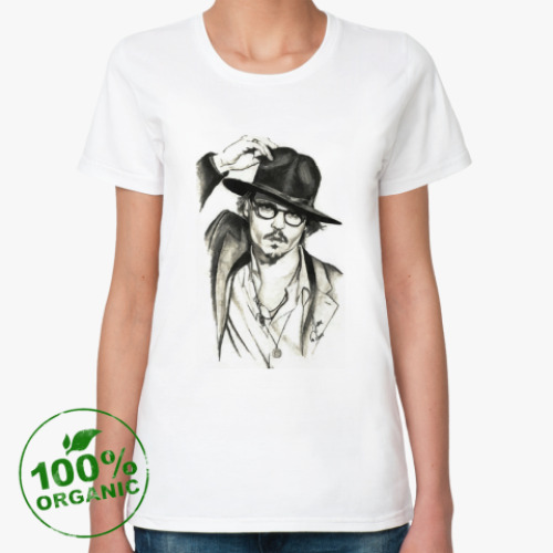 Женская футболка из органик-хлопка Джонни Депп (рисунок)