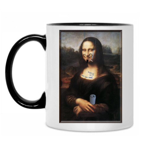 Кружка с принтом Испорченная Мона Лиза