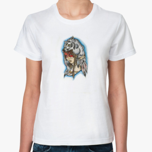 Классическая футболка Девушка с волком