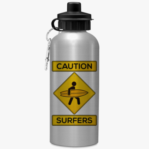Бутылка с карабином (500 мл) с принтом Осторожно, серферы!