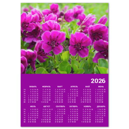 Календарь с принтом Камчатка, цветы
