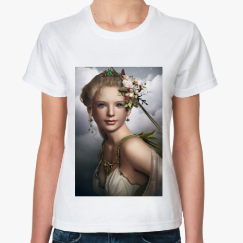 Классическая футболка с принтом Женская футболка, белая