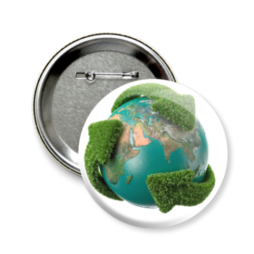 Значок 58мм с принтом Эко глобус