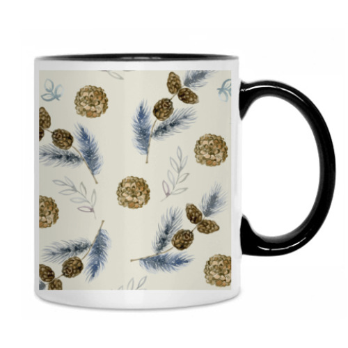 Кружка с принтом Шишки и перья