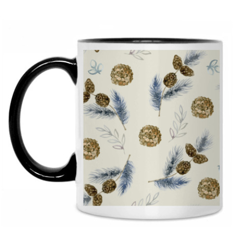 Кружка с принтом Шишки и перья