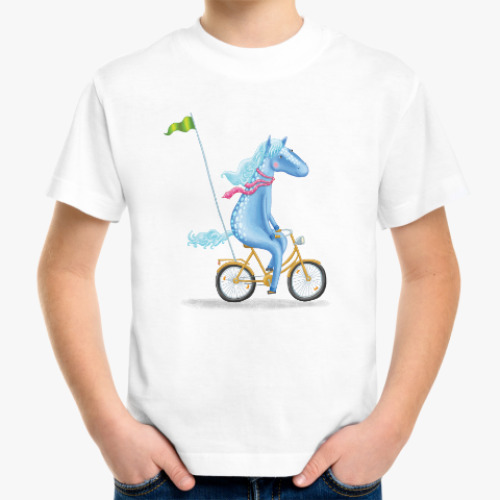 Детская футболка Лошадка на велосипеде с флажком
