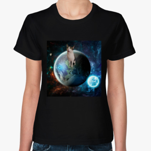Женская футболка с принтом Космический кот
