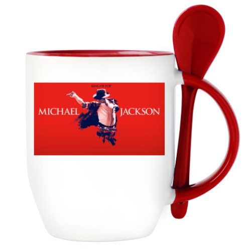 Кружка с ложкой с принтом   KING of POP