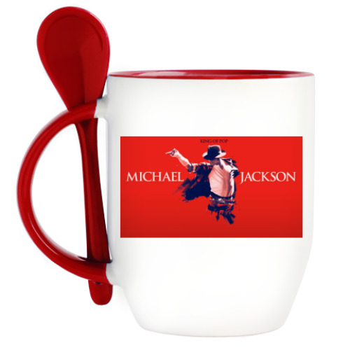 Кружка с ложкой с принтом   KING of POP