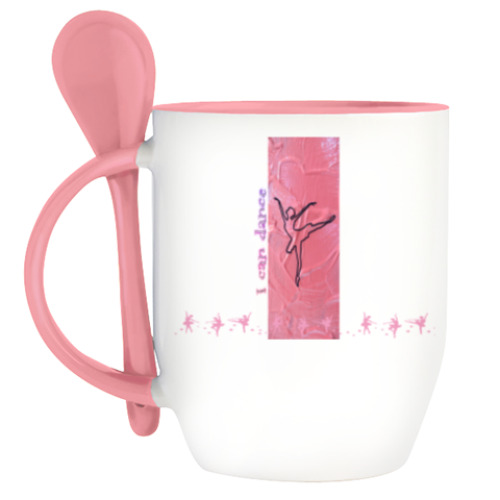 Кружка с ложкой с принтом I can dance