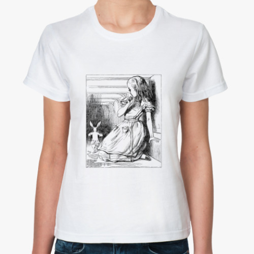 Классическая футболка с принтом  'Алиса и Кролик'