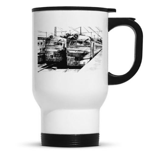 Кружка-термос с принтом Электропоезда. Железная дорога