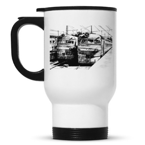 Кружка-термос с принтом Электропоезда. Железная дорога