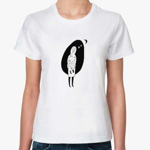 Классическая футболка девушка и сова