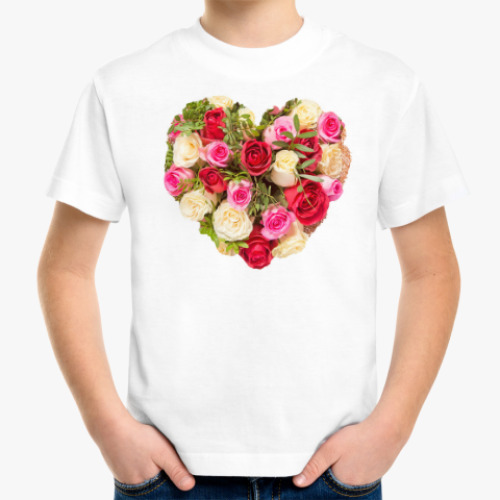 Детская футболка с принтом Сердце из роз