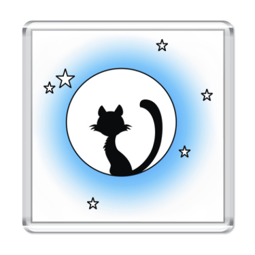 Магнит с принтом кот на луне