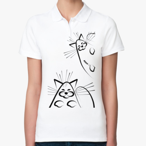 Женская рубашка поло (печать) с принтом Fat cat