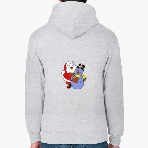 Толстовка худи с принтом Дед мороз со снеговиком