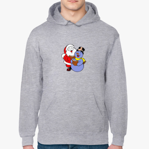 Толстовка худи с принтом Дед мороз со снеговиком