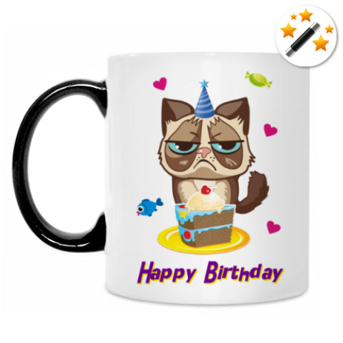 Кружка-хамелеон с принтом Угрюмый кот Тард - Grumpy Cat