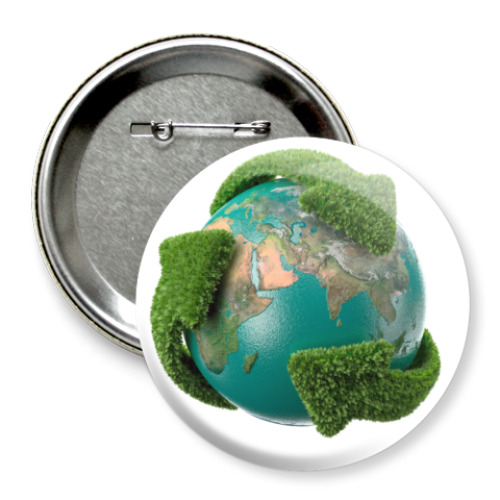 Значок 75мм с принтом Эко глобус