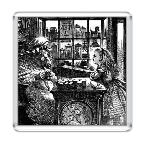 Магнит с принтом  'Овца и Алиса в лавке'