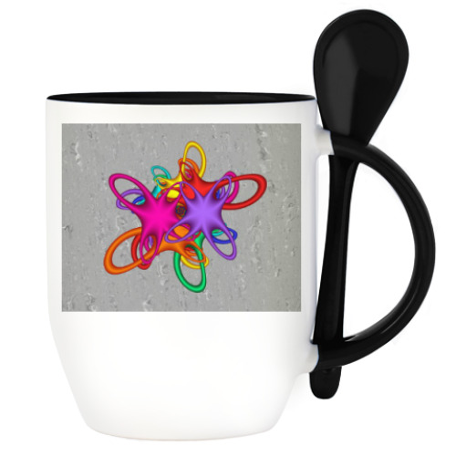 Кружка с ложкой с принтом Цветной акцент