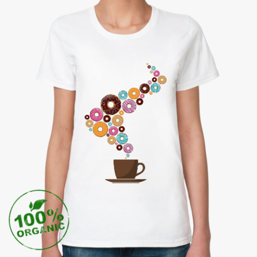 Женская футболка из органик-хлопка Кофе с пончиками