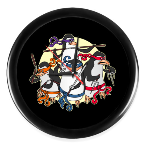 Настенные часы с принтом Пингвины ниндзя